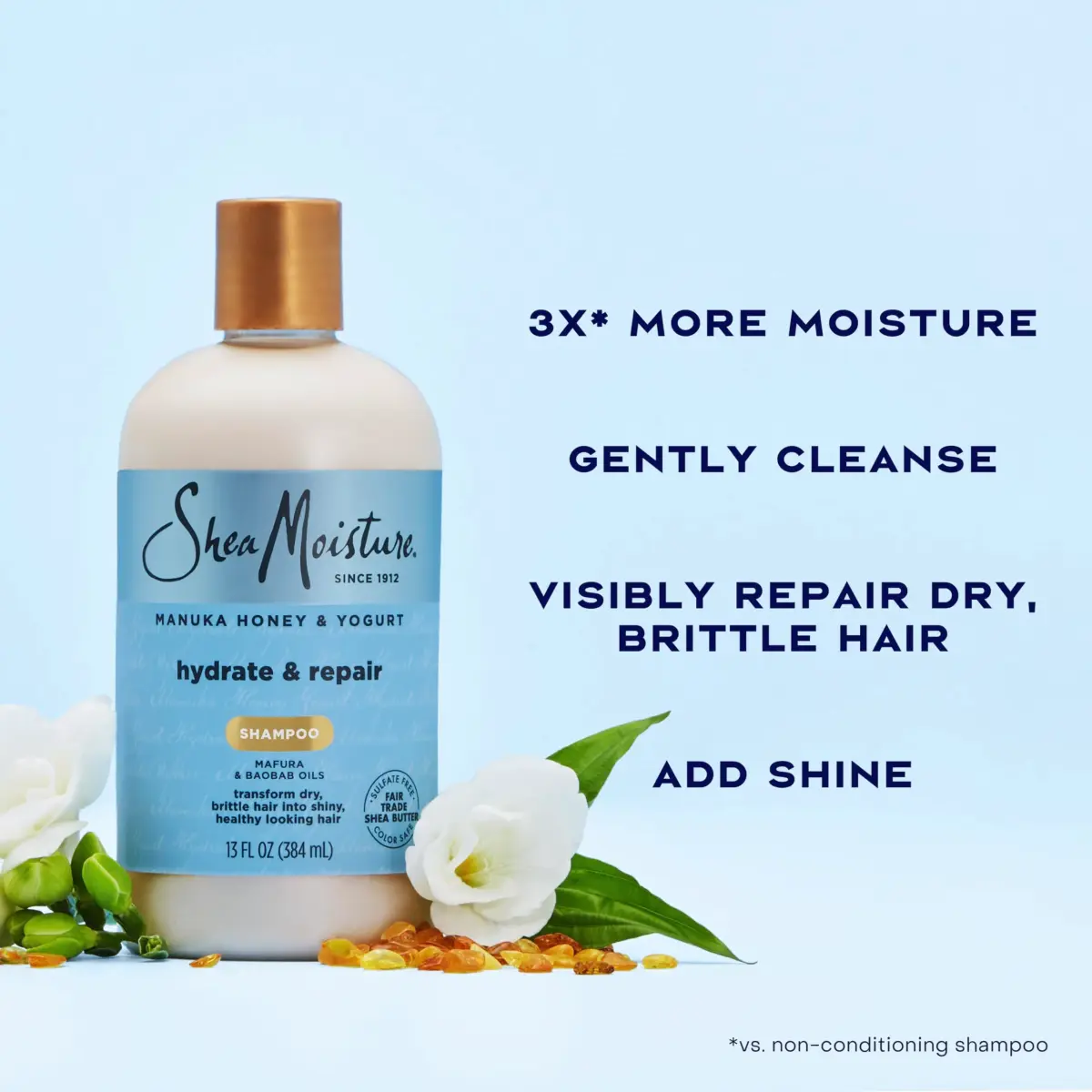 Shea Moisture Hydrate and Repair Shampoo with Manuka Honey & Shea Butter 384ml (13 Fl Oz) | Gentle Cleansing for Damaged Hair - view 4