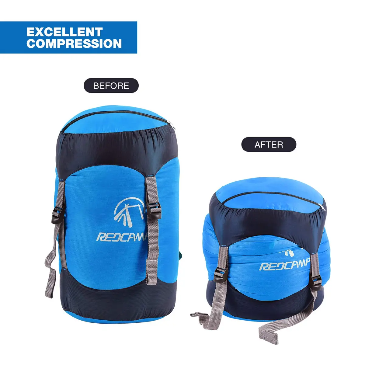 REDCAMP Nylon Compression Stuff Sack Large Blue | Lightweight Sleeping Bag Compression Sack for Backpacking, Hiking, Camping - view 2