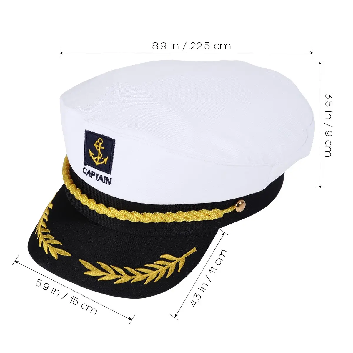 BESTOYARD Adult Yacht Captain Hat White Sailor Hat with Gold Embroidery | 58 cm (22.8 in) - view 4