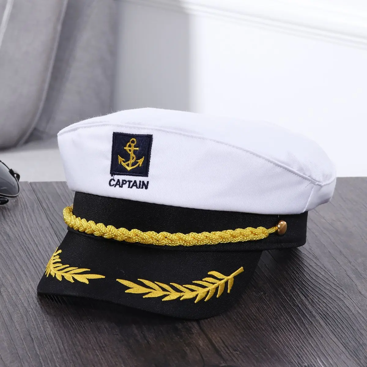 BESTOYARD Adult Yacht Captain Hat White Sailor Hat with Gold Embroidery | 58 cm (22.8 in) - view 5