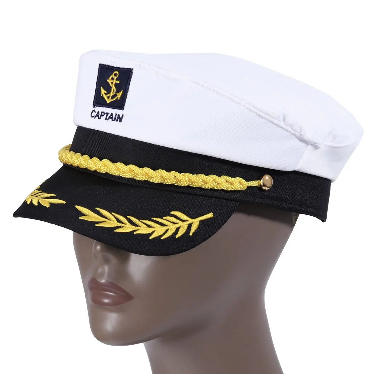 BESTOYARD Adult Yacht Captain Hat White Sailor Hat with Gold Embroidery | 58 cm (22.8 in) - view 6