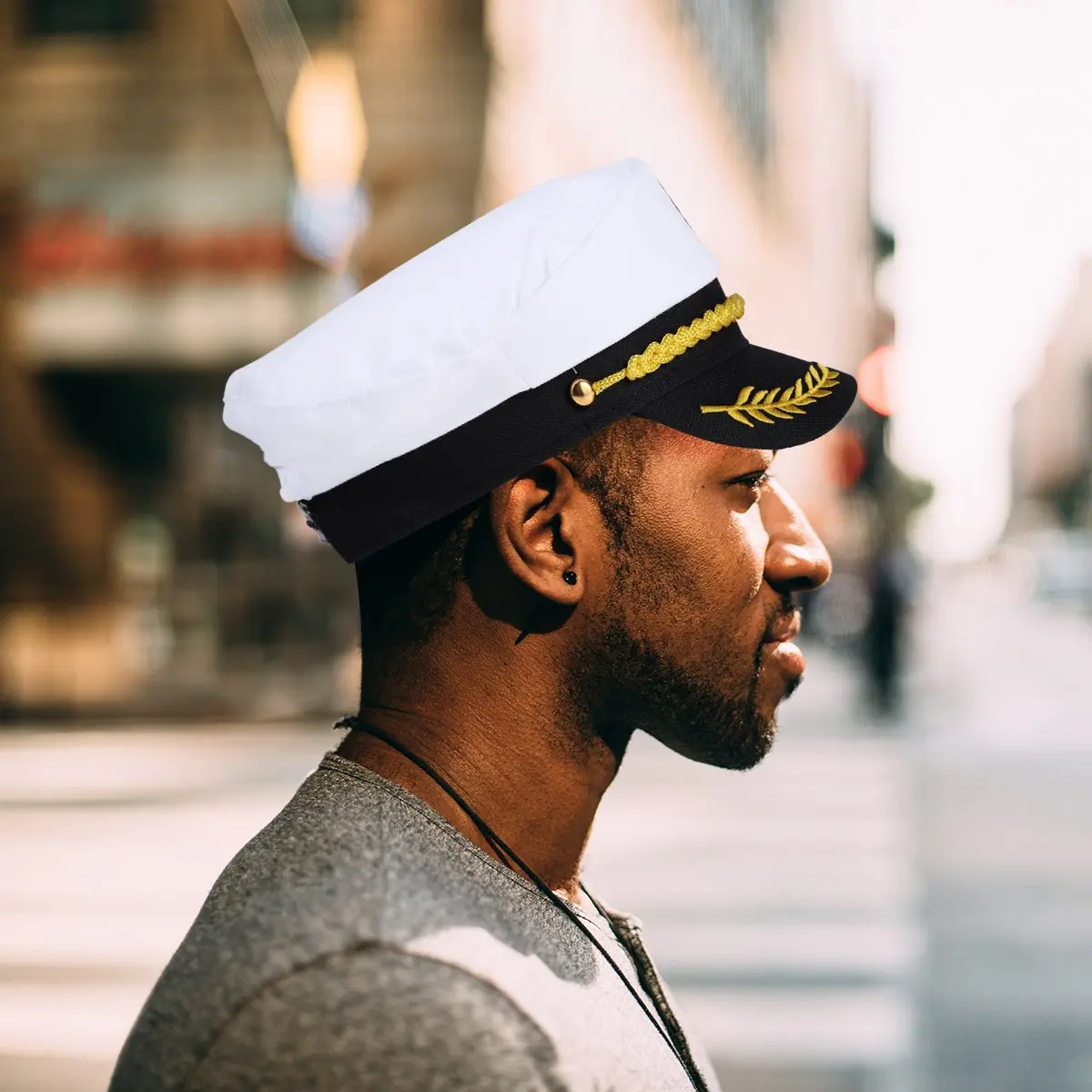BESTOYARD Adult Yacht Captain Hat White Sailor Hat with Gold Embroidery | 58 cm (22.8 in) - view 8