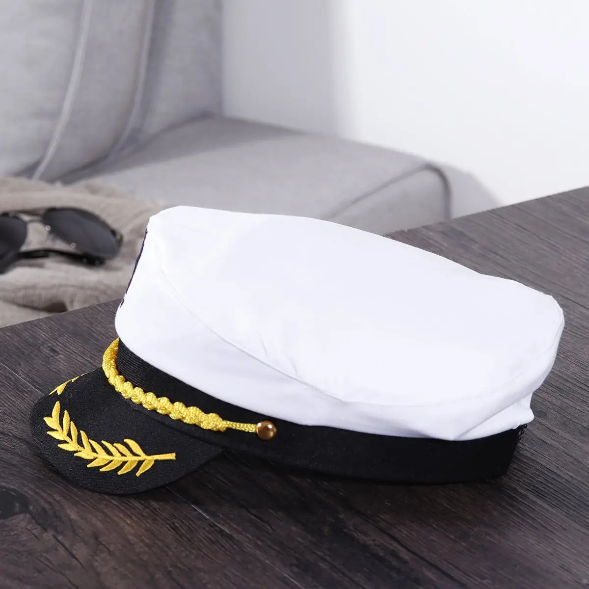 BESTOYARD Adult Yacht Captain Hat White Sailor Hat with Gold Embroidery | 58 cm (22.8 in) - view 9