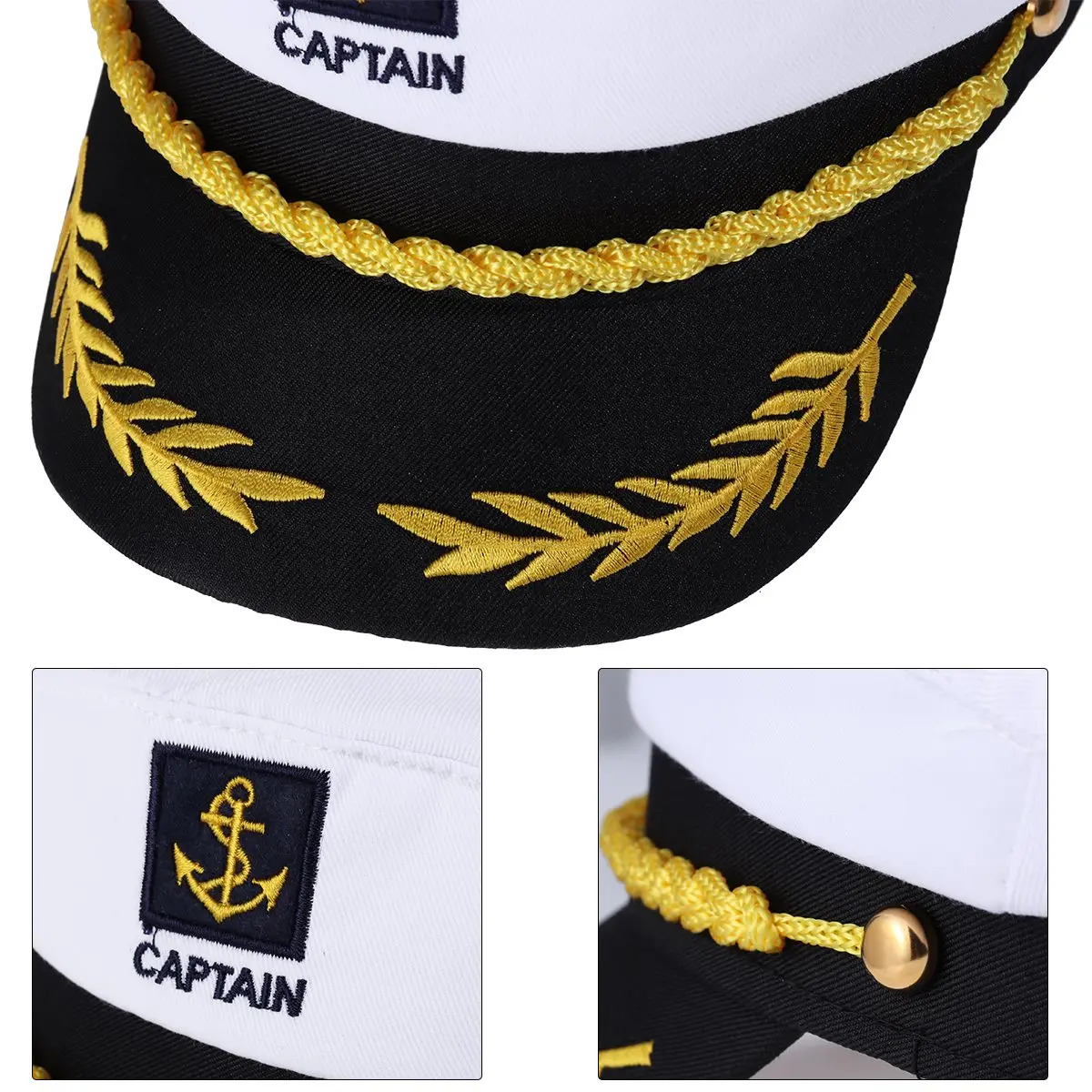 BESTOYARD Adult Yacht Captain Hat White Sailor Hat with Gold Embroidery | 58 cm (22.8 in) - view 2
