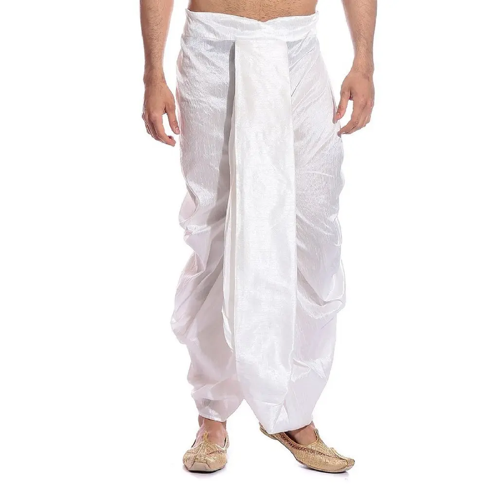 Royal Kurta Men's Silk Blend Dhoti White 44 inches (111.8 cm) | Traditional Indian Apparel - main product image