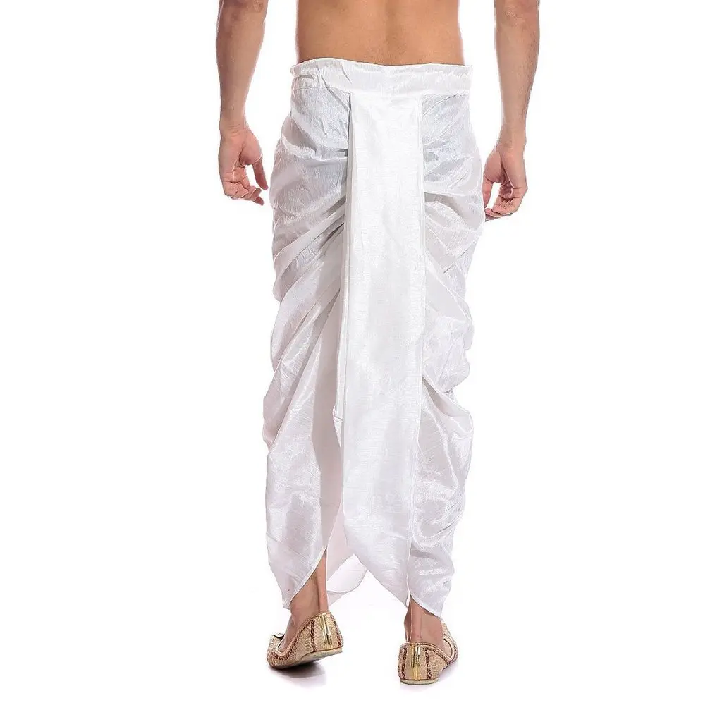 Royal Kurta Men's Silk Blend Dhoti White 44 inches (111.8 cm) | Traditional Indian Apparel - view 2