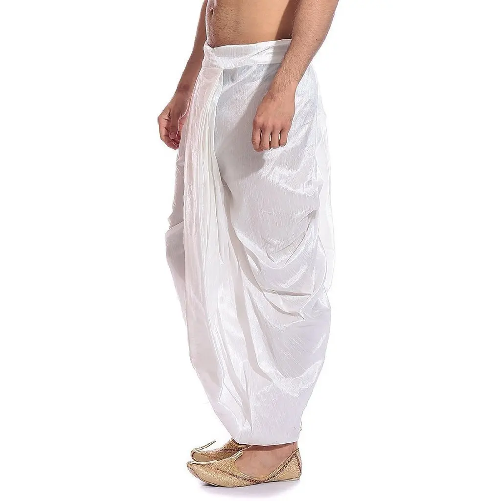Royal Kurta Men's Silk Blend Dhoti White 44 inches (111.8 cm) | Traditional Indian Apparel - view 3