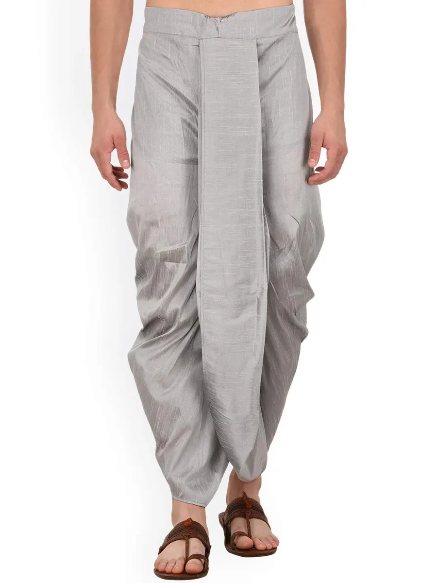 Royal Kurta Men's Silk Blend Dhoti Silver | Traditional Indian Apparel for Men - main product image