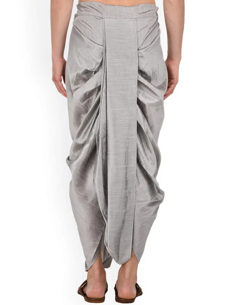 Royal Kurta Men's Silk Blend Dhoti Silver | Traditional Indian Apparel for Men - view 3