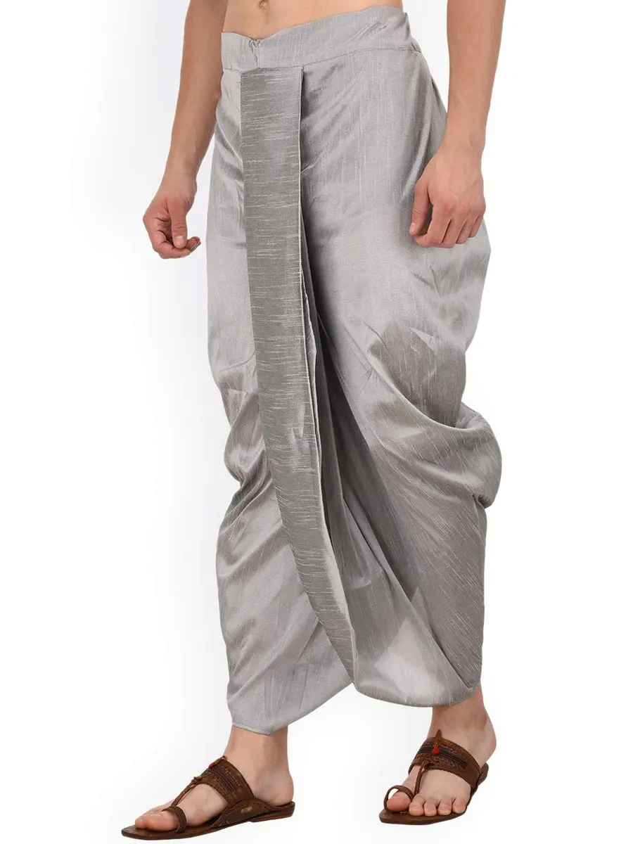 Royal Kurta Men's Silk Blend Dhoti Silver | Traditional Indian Apparel for Men - view 4
