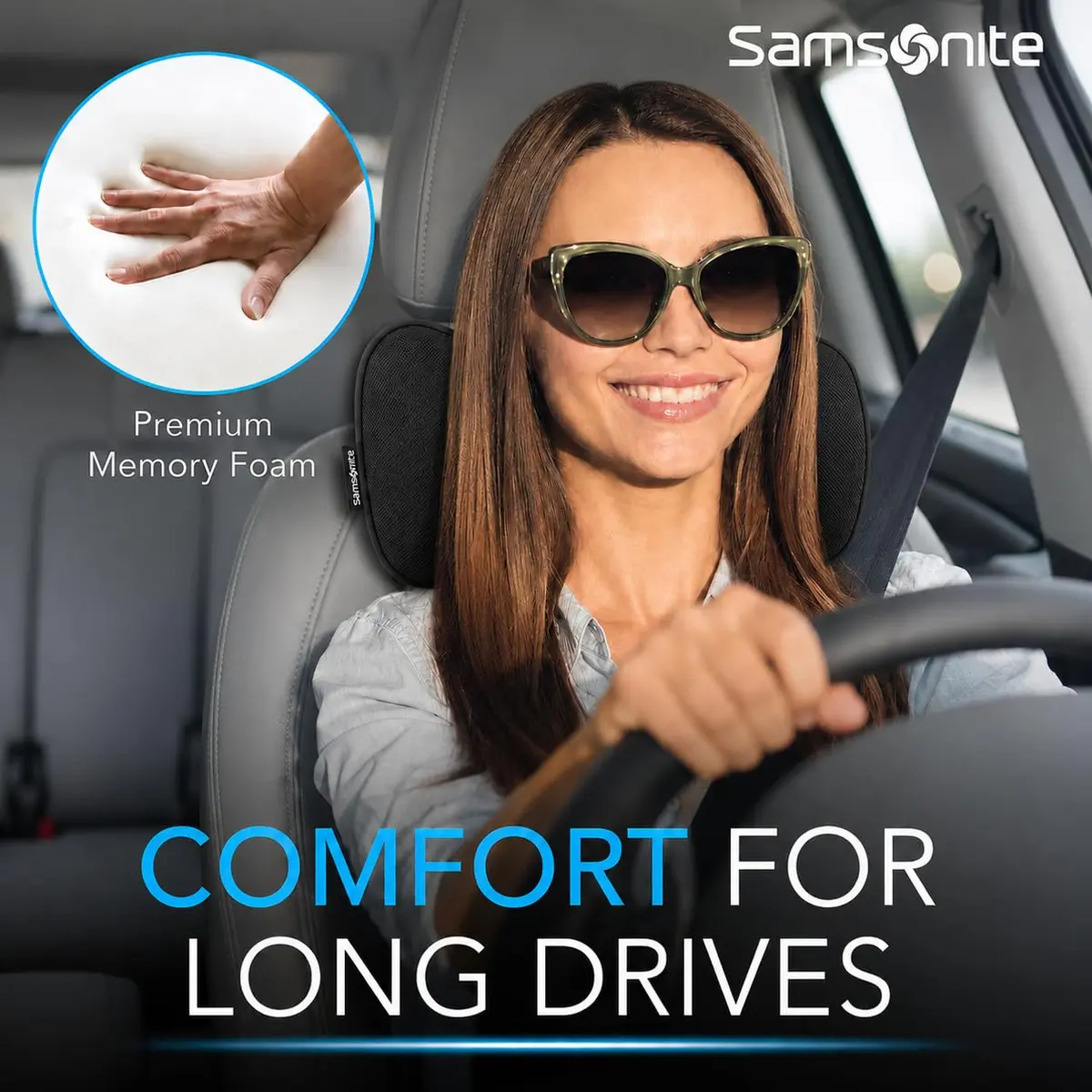 Samsonite Car Neck Pillow – Memory Foam Headrest Cushion, Ergonomic Support for Long Trips & Daily Drives, Black - view 4