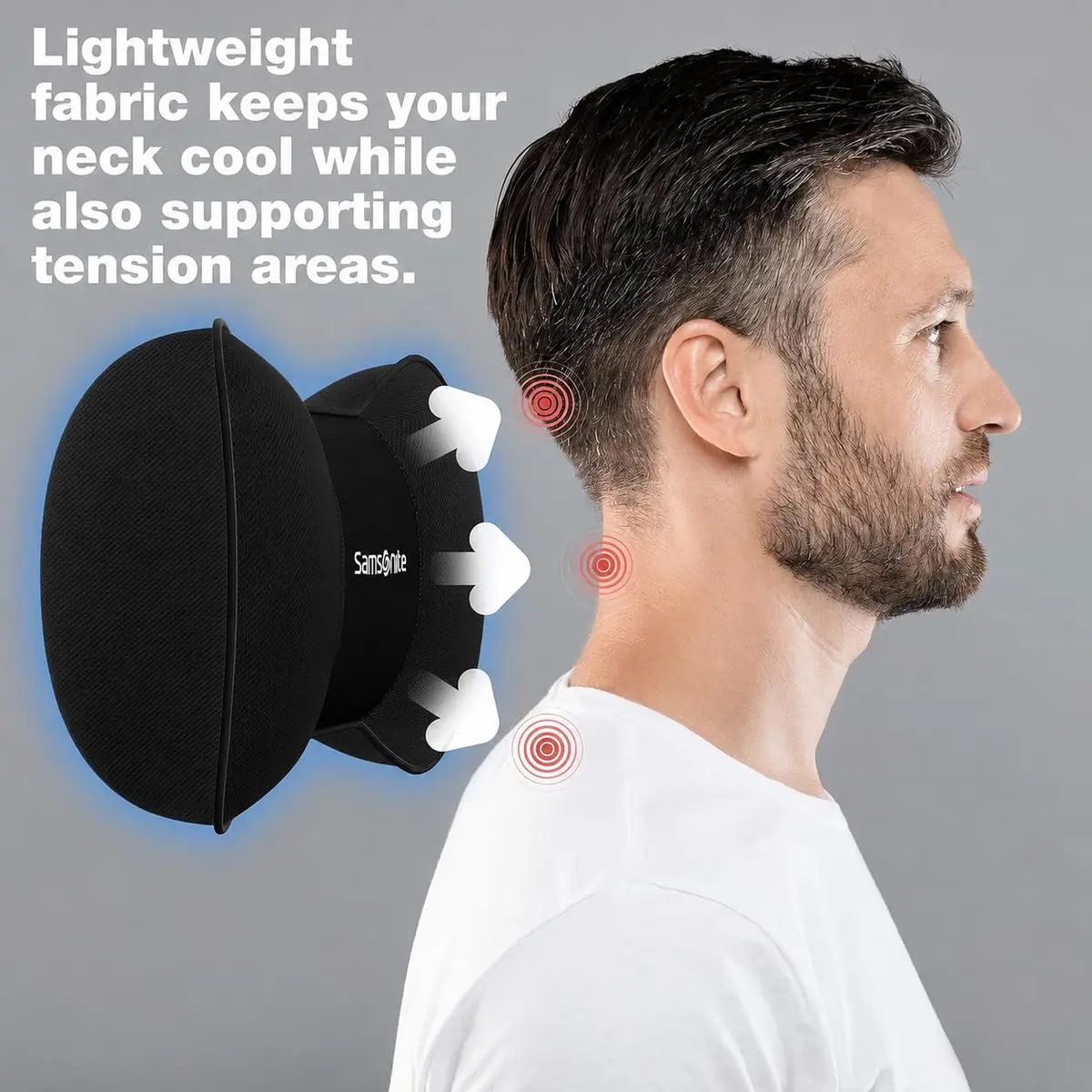 Samsonite Car Neck Pillow – Memory Foam Headrest Cushion, Ergonomic Support for Long Trips & Daily Drives, Black - view 5