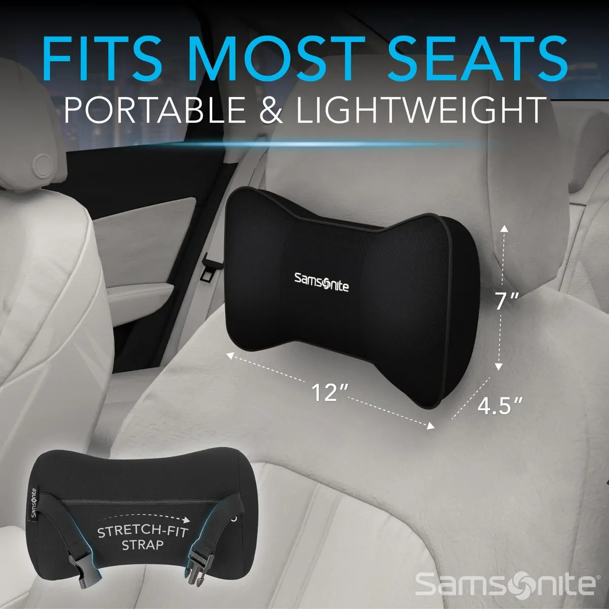 Samsonite Car Neck Pillow – Memory Foam Headrest Cushion, Ergonomic Support for Long Trips & Daily Drives, Black - view 6
