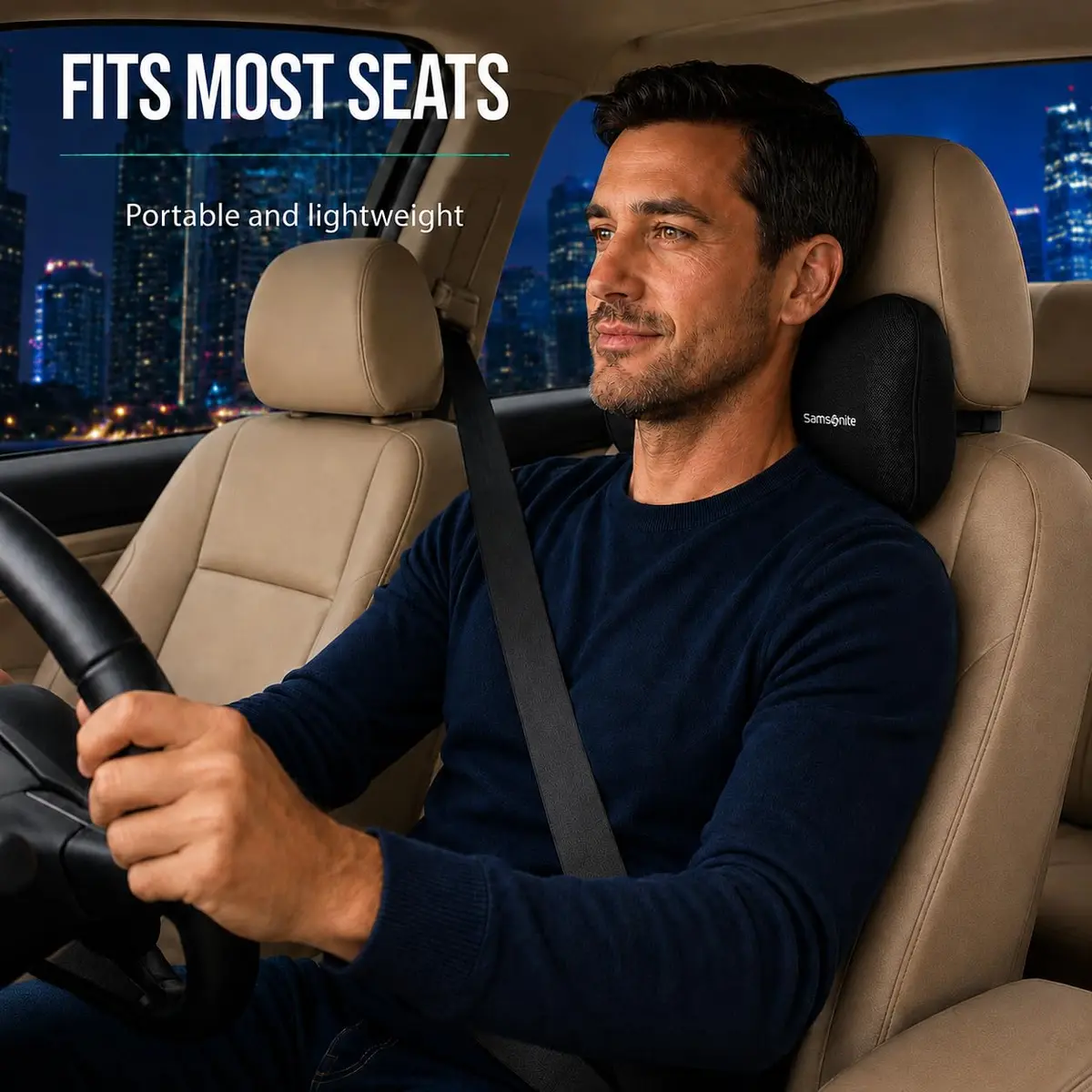 Samsonite Car Neck Pillow – Memory Foam Headrest Cushion, Ergonomic Support for Long Trips & Daily Drives, Black - view 2