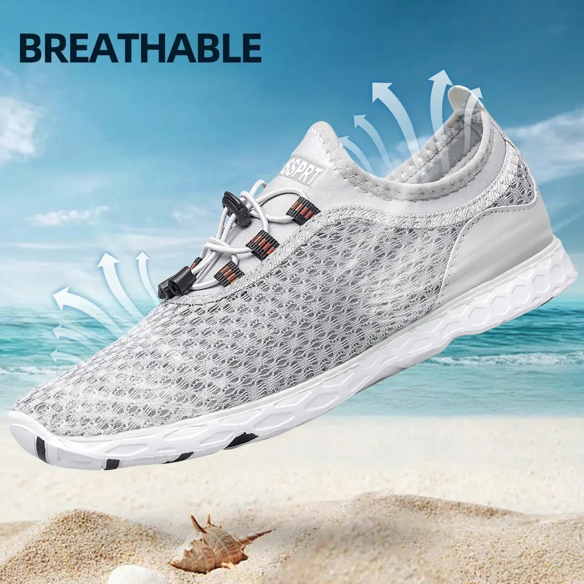 DOUSSPRT Men's Water Shoes Quick Dry for Beach Swim Pool Fishing Grey | Breathable Mesh & Quick Drying (70-120 chars) - view 5