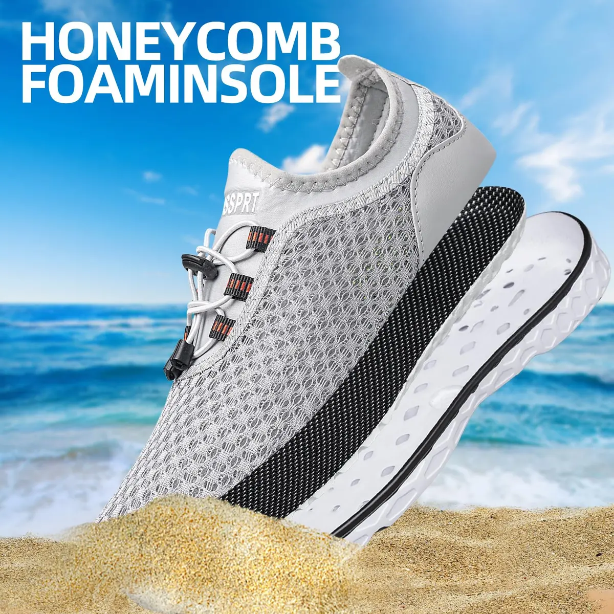 DOUSSPRT Men's Water Shoes Quick Dry for Beach Swim Pool Fishing Grey | Breathable Mesh & Quick Drying (70-120 chars) - view 6