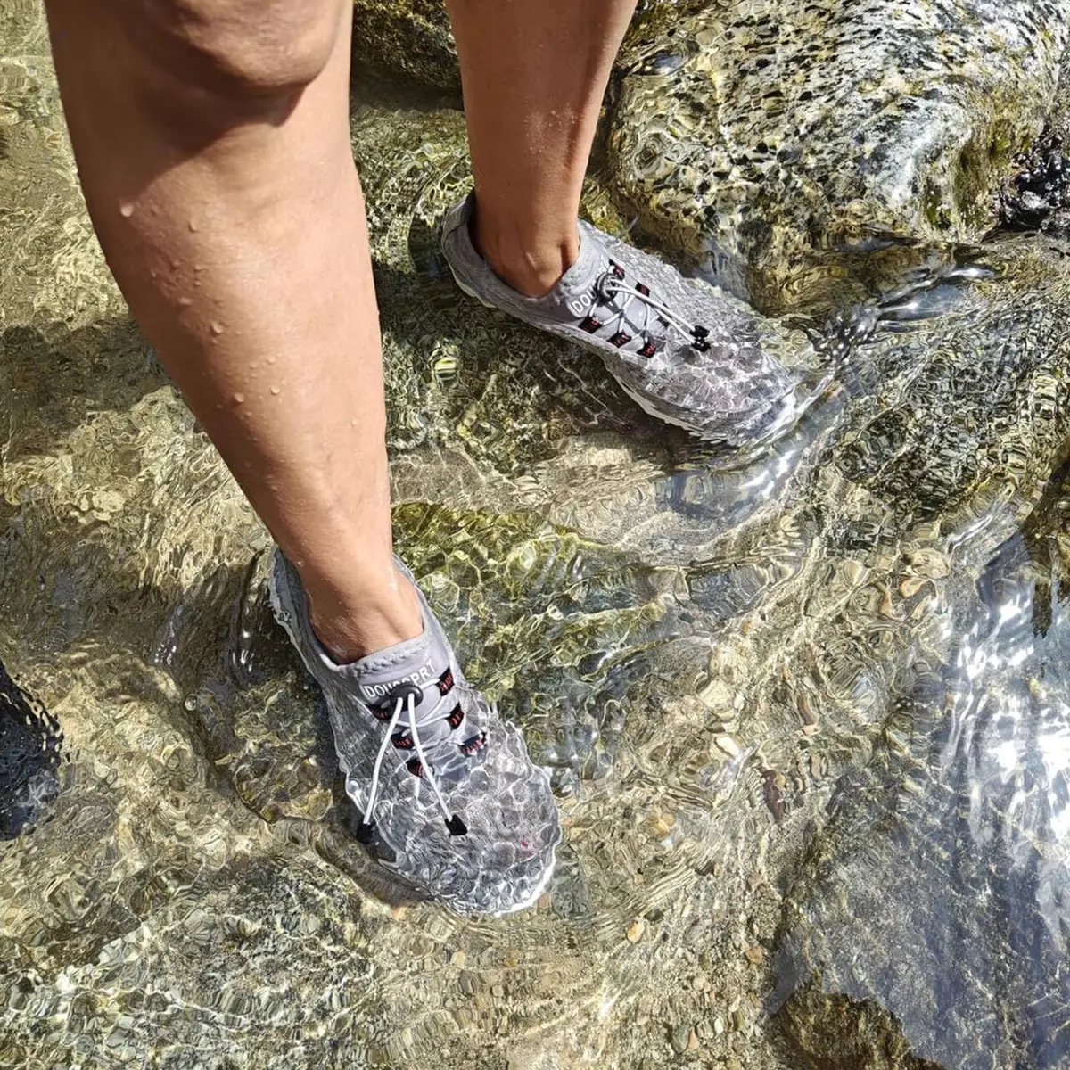 DOUSSPRT Men's Water Shoes Quick Dry for Beach Swim Pool Fishing Grey | Breathable Mesh & Quick Drying (70-120 chars) - view 2