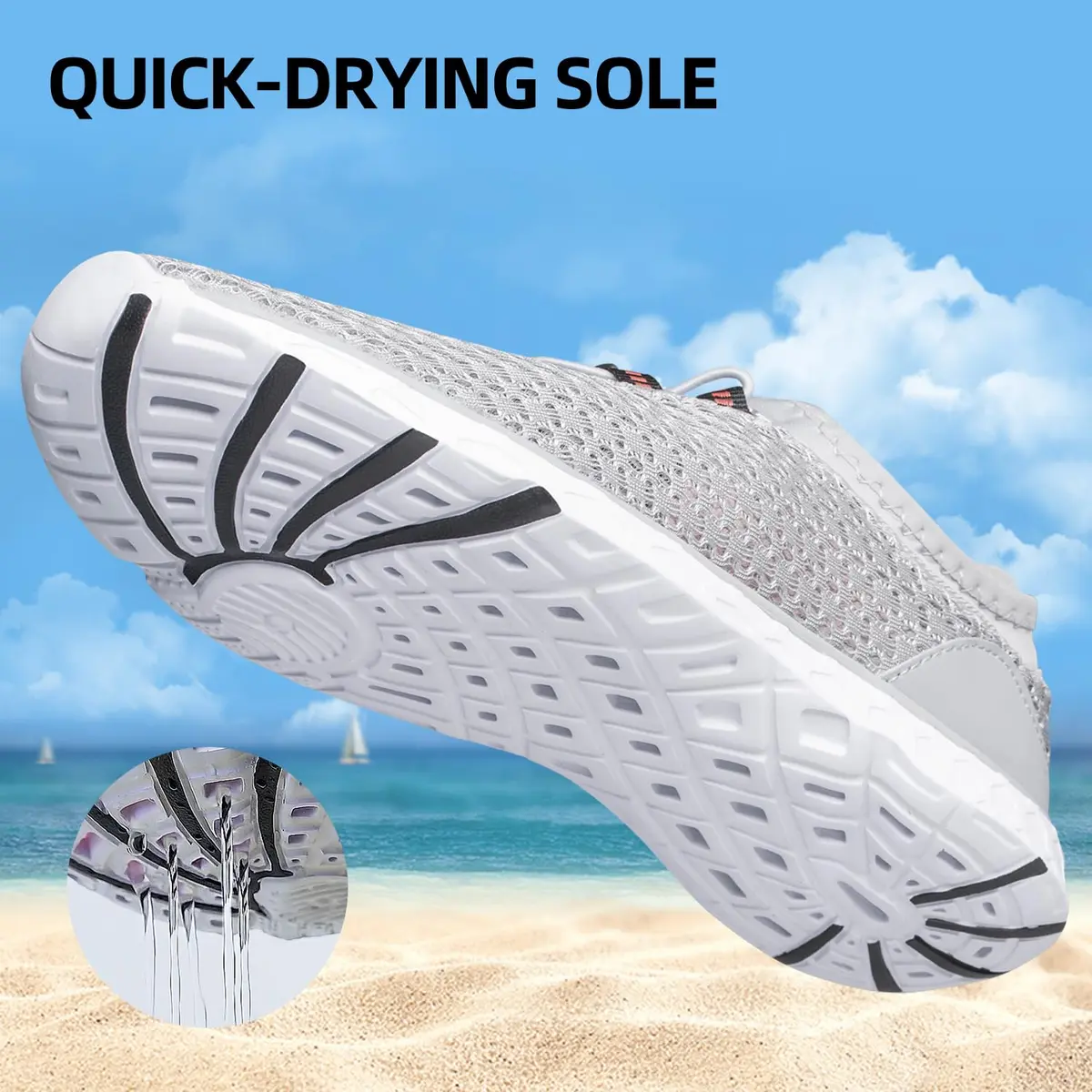 DOUSSPRT Men's Water Shoes Quick Dry for Beach Swim Pool Fishing Grey | Breathable Mesh & Quick Drying (70-120 chars) - view 4