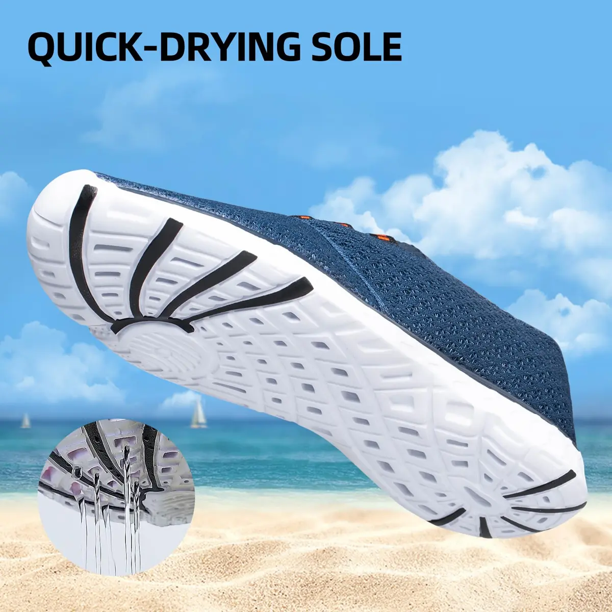 DOUSSPRT Men's Water Shoes Quick Dry for Beach Swim Pool Fishing Bluewhite | Breathable Mesh & Fast Drying - view 4