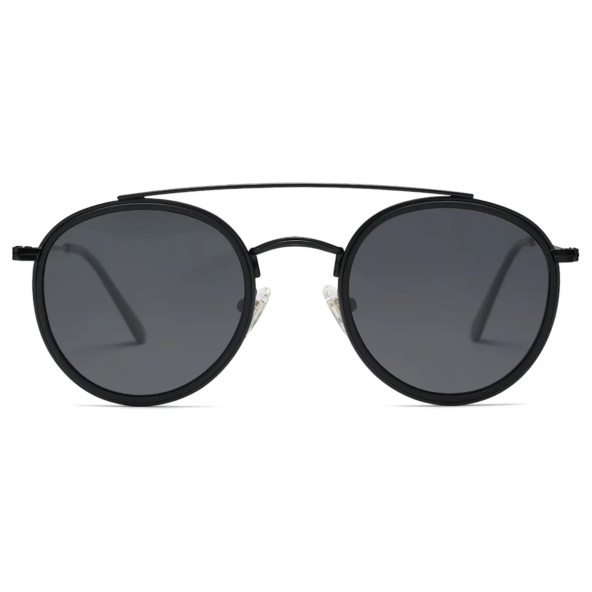 SOJOS Retro Vintage Round Polarized Sunglasses for Women Men Small Double Bridge Circle Sunnies SJ1104, Dark Black/Grey | UV400 Polarized - main product image
