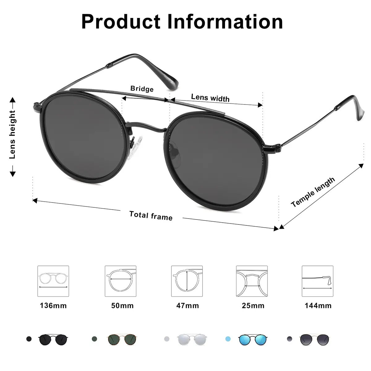 SOJOS Retro Vintage Round Polarized Sunglasses for Women Men Small Double Bridge Circle Sunnies SJ1104, Dark Black/Grey | UV400 Polarized - view 4