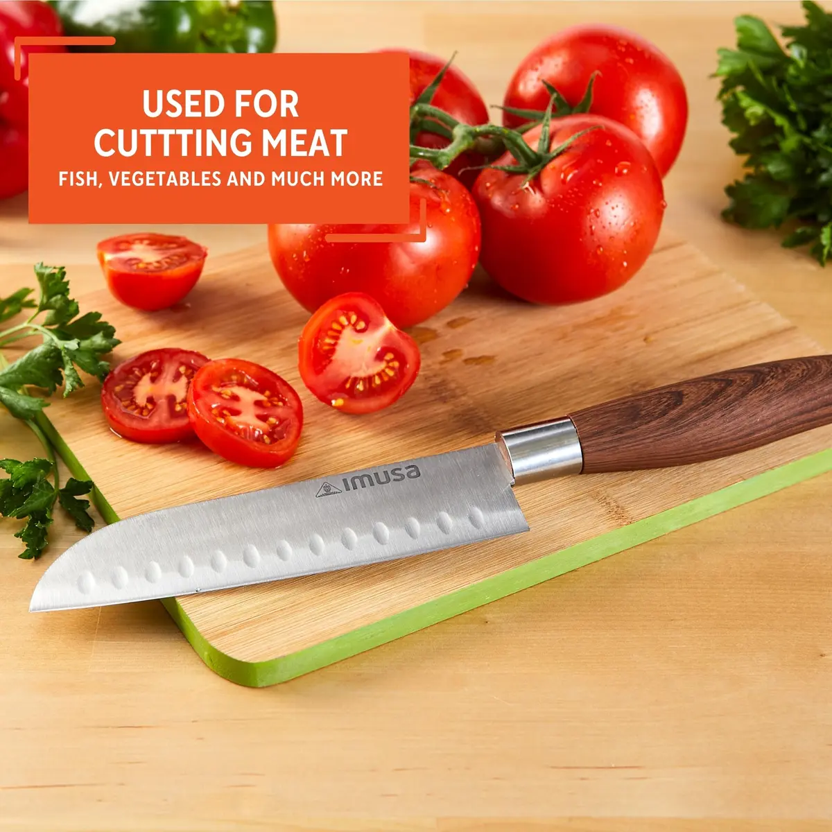 Imusa 6 Inch Stainless Steel Santoku Knife with Woodlook Handle | Rust-Proof Blade for Precision Slicing - view 5
