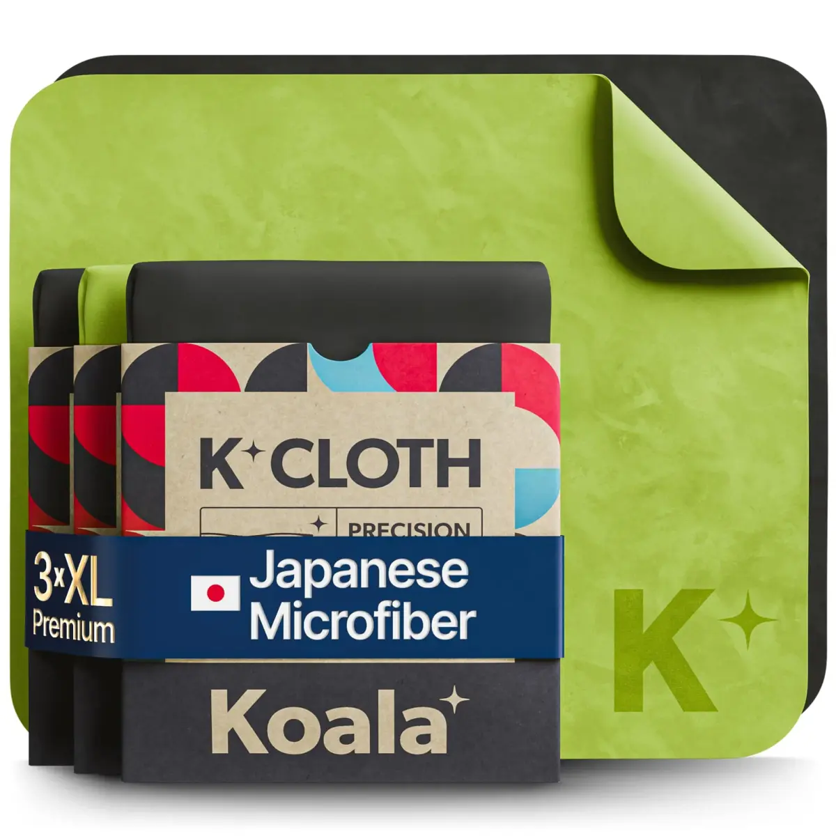 Koala Lifestyle XL Microfiber Cleaning Cloths - Black & Green (3-Pack) - main product image
