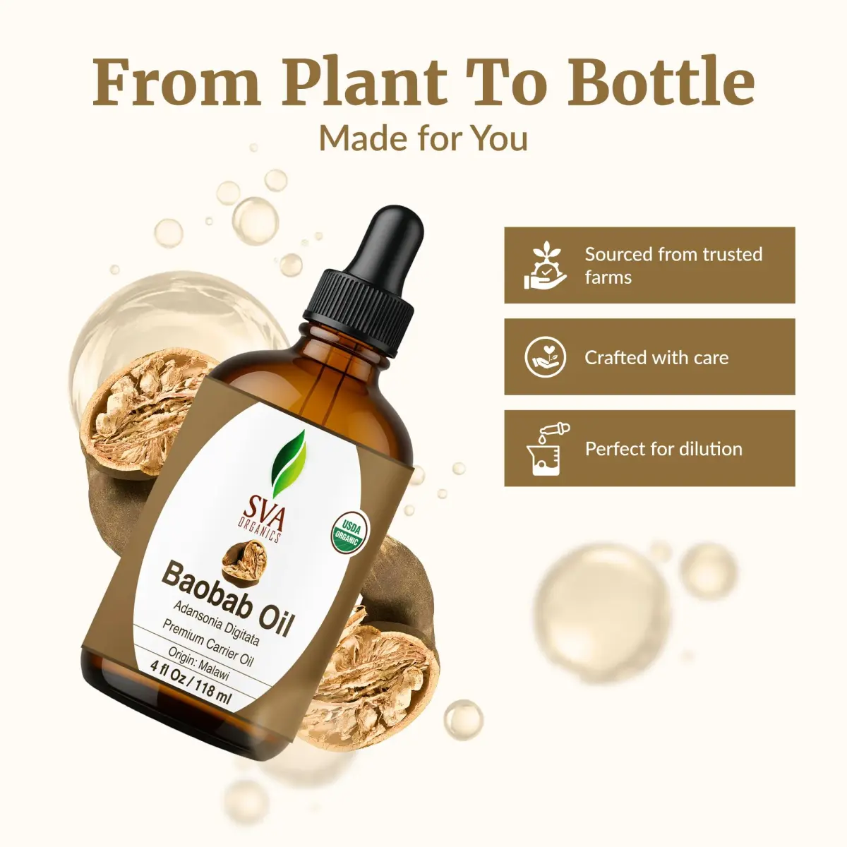 SVA ORGANICS Baobab Seed Carrier Oil 118 ml (4 Fl Oz) | Cold-Pressed, Organic, Multi-Use for Skin & Hair - view 4