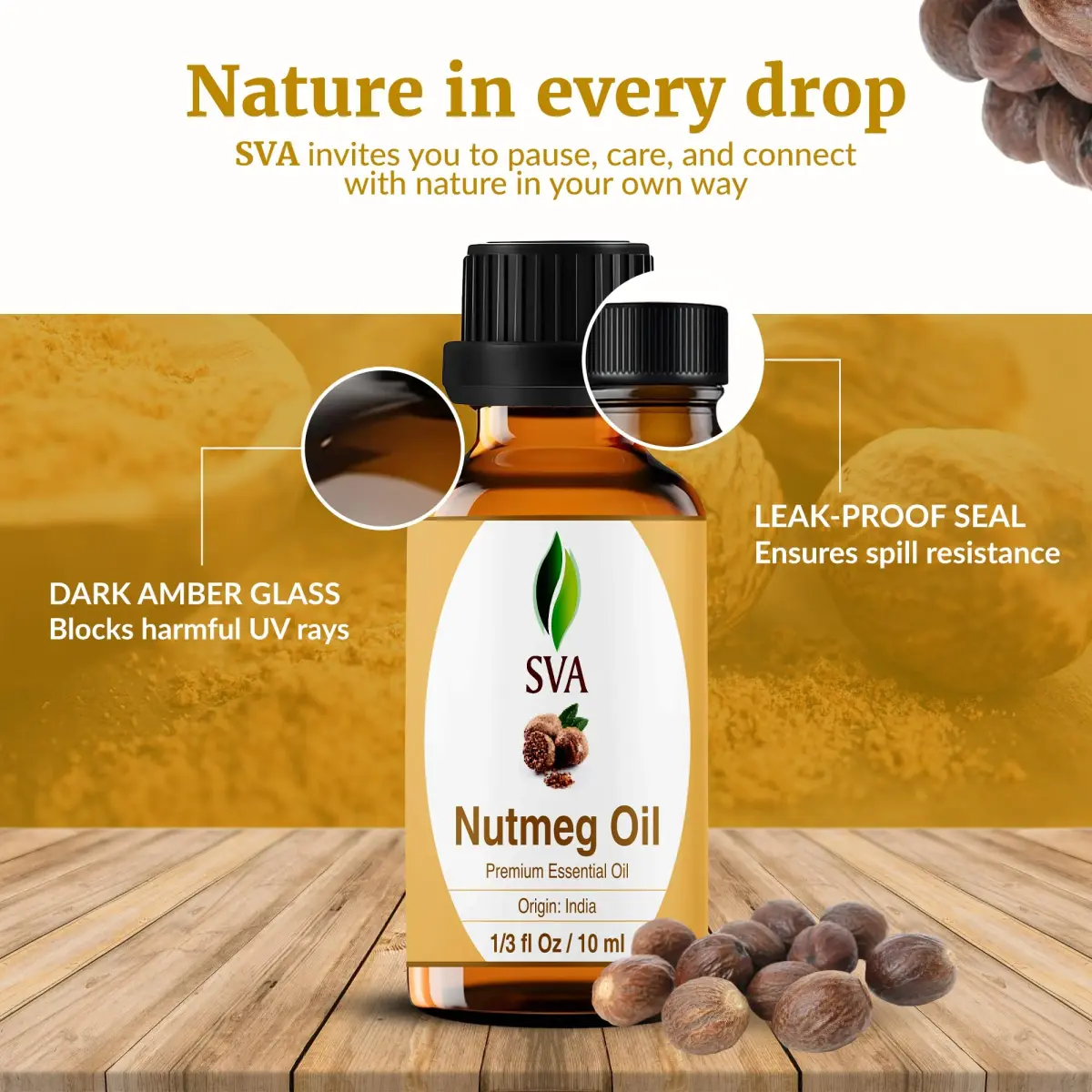 SVA ORGANICS Nutmeg Essential Oil 10 ml (0.33 Fl Oz) | Warm Woody Aroma for Aromatherapy & DIY - view 7