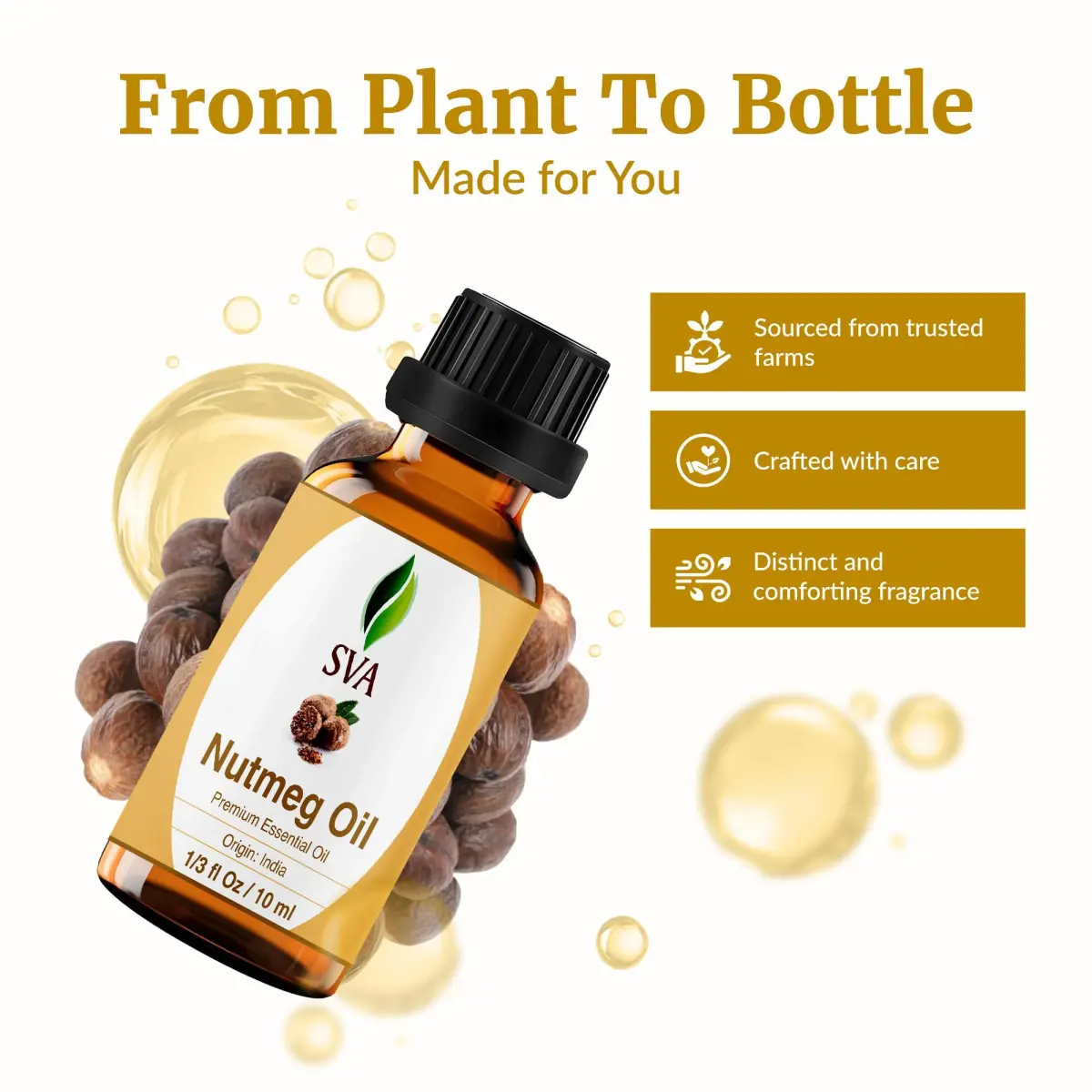 SVA ORGANICS Nutmeg Essential Oil 10 ml (0.33 Fl Oz) | Warm Woody Aroma for Aromatherapy & DIY - view 4