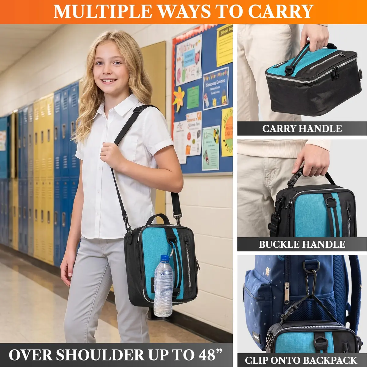opux Insulated Lunch Bag for Men Women Kids, Soft Lunch Box, Heather Sea Blue | 7L (12 cans) Capacity - view 6