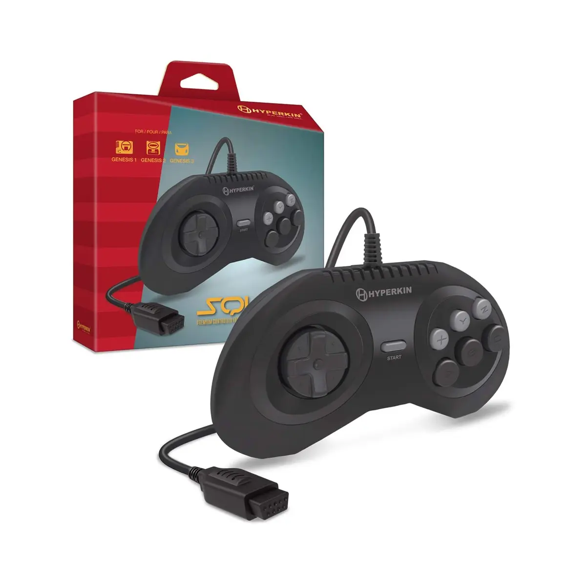Hyperkin Squire Premium Controller for Genesis/MegaRetroN HD | Ergonomic 6-Button Gamepad, 10 ft Cable - main product image