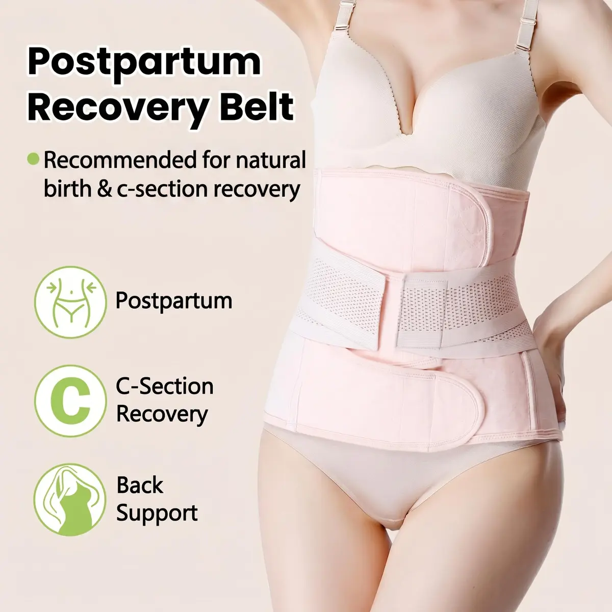 Gepoetry Postpartum Belly Band C-Section Recovery Belt Pink L | Supports Abdomen & Back - view 2