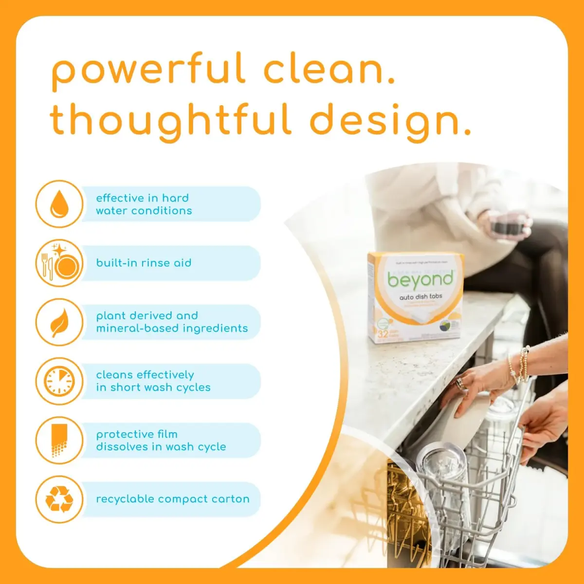 Beyond Auto Dish Tablets - Fragrance & Dye Free 32 Count (1.02 kg) | Plant-Based & USDA Certified Biobased - view 3