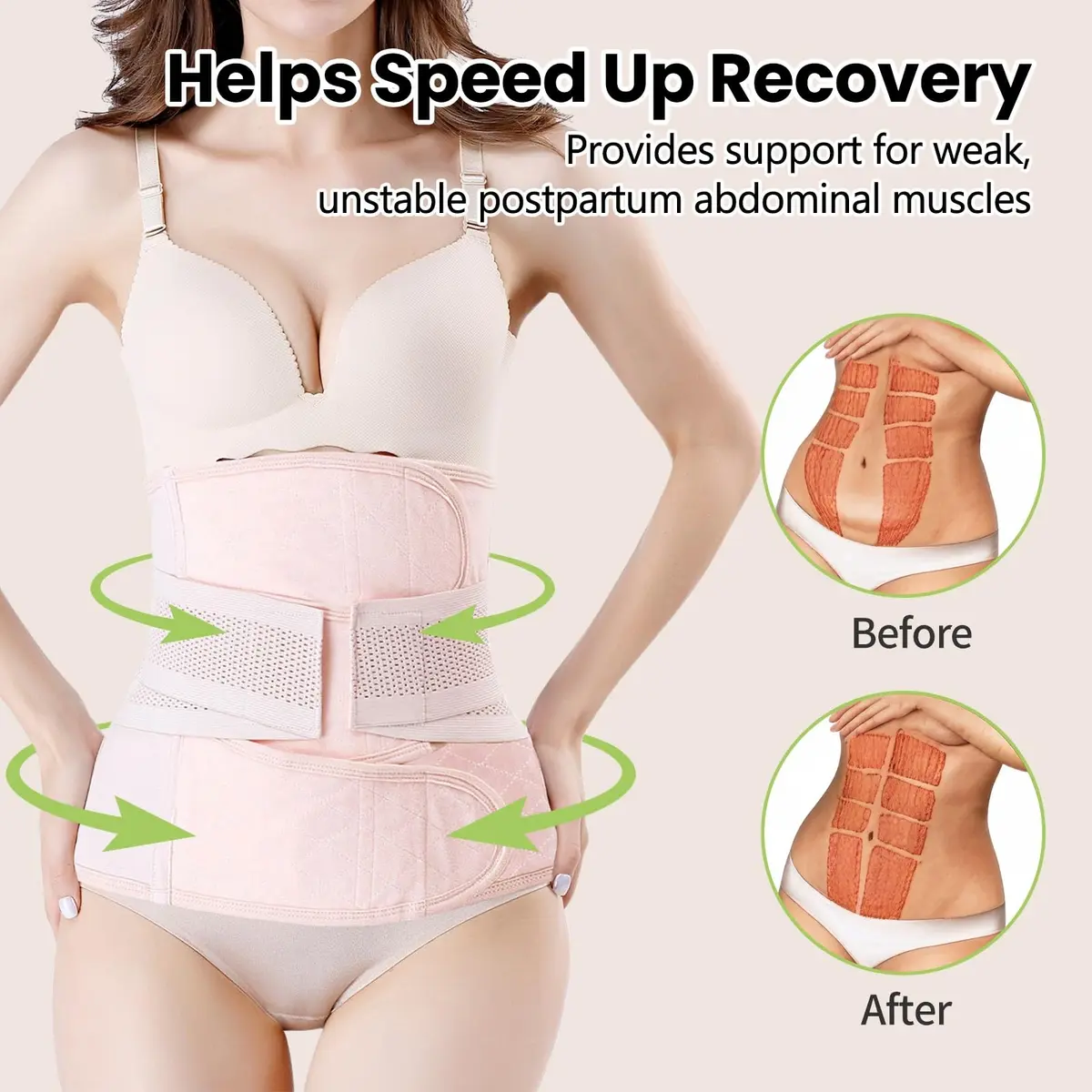 Gepoetry Postpartum C-Section Recovery Belt Belly Wrap with 3 Closures & 2 Support Belts, Pink (XS/S, 0.259 kg) - view 3