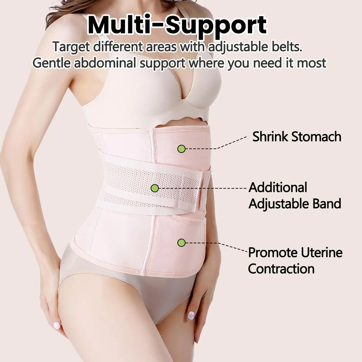 Gepoetry Postpartum C-Section Recovery Belt Belly Wrap with 3 Closures & 2 Support Belts, Pink (XS/S, 0.259 kg) - view 4