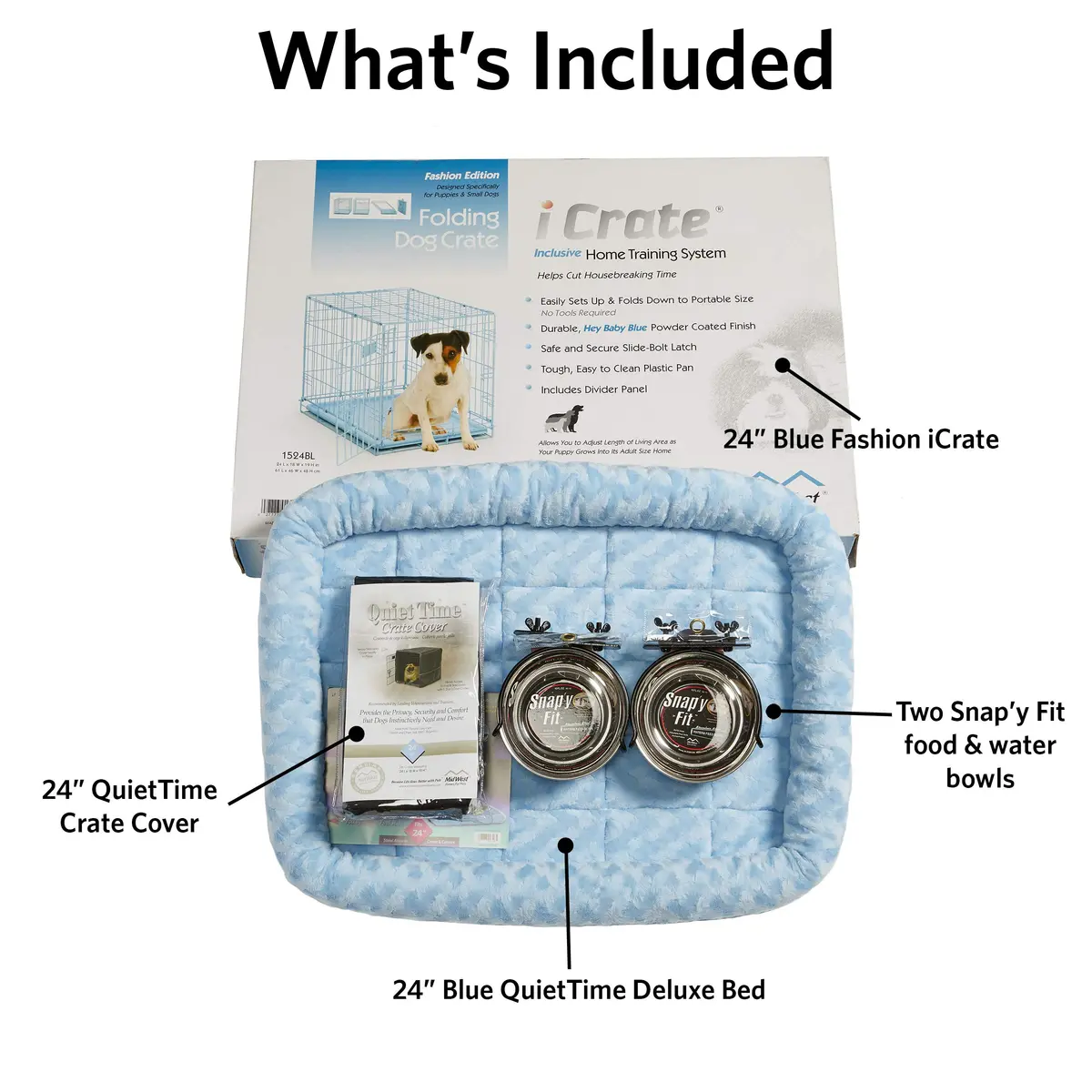 MidWest Homes for Pets Blue Fashion iCrate Starter Kit, 24-inch Dog Crate Bundle for Small Dogs | All-in-One Puppy Care Set - view 2