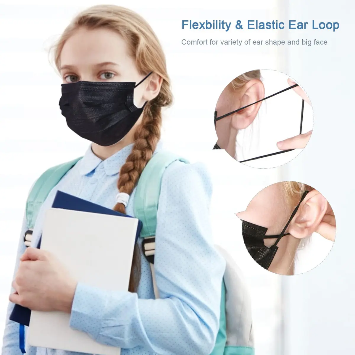 SOOQOO 3-Ply Black Disposable Face Masks 100 Count | Filter Protection Masks for Unisex Adults - view 6
