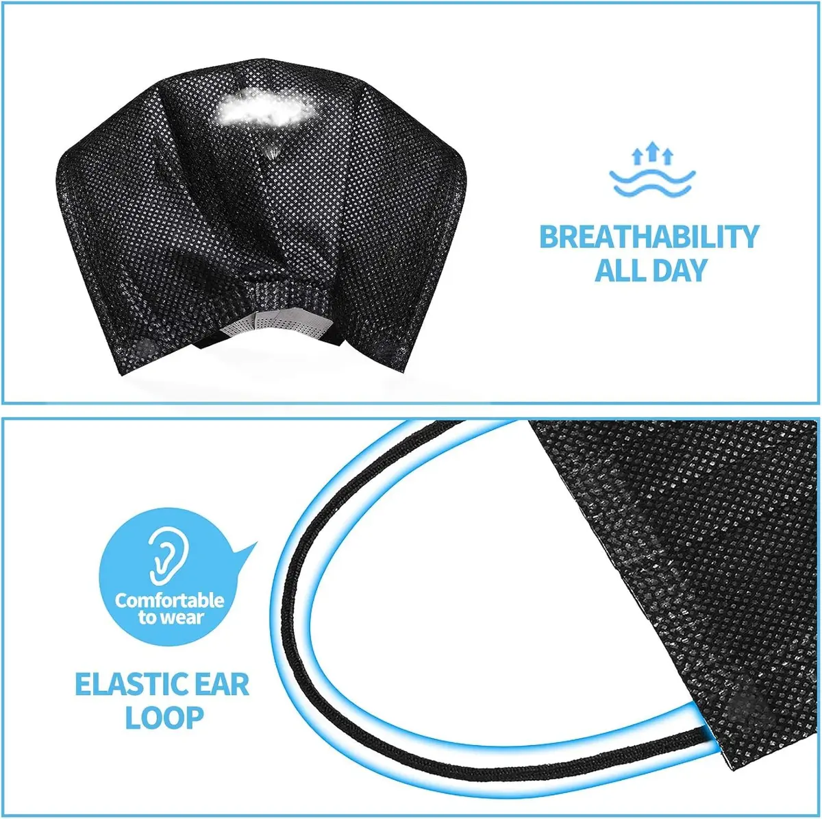 SOOQOO 3-Ply Black Disposable Face Masks 100 Count | Filter Protection Masks for Unisex Adults - view 4
