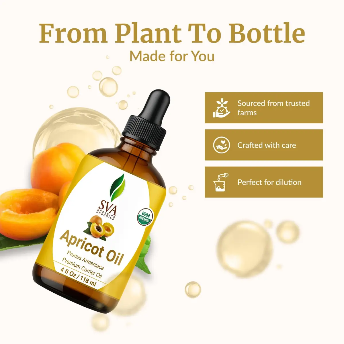 SVA Organics Apricot Kernel Carrier Oil - 4 Fl Oz (118 ml) | Pure & Natural, with Dropper - view 4