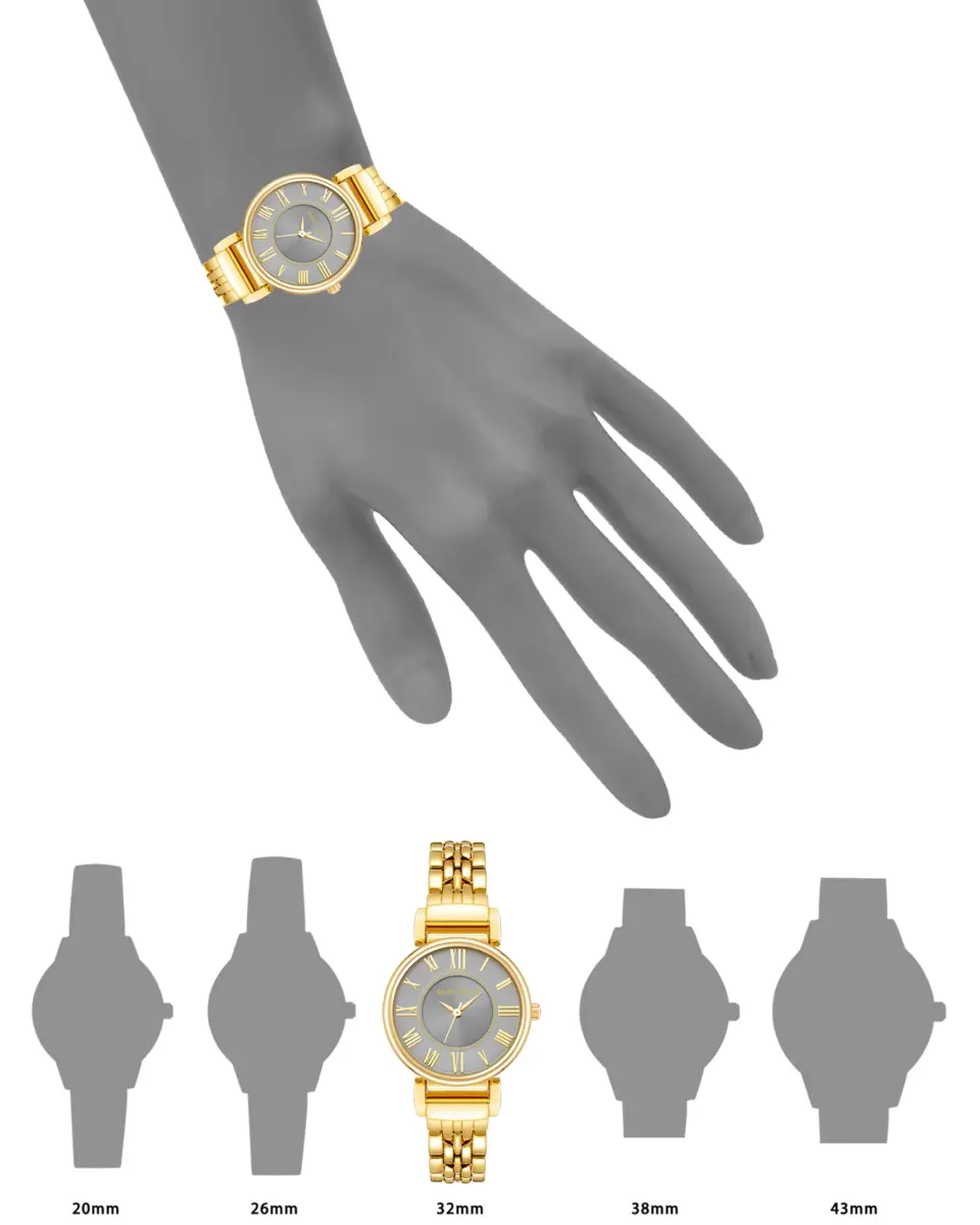 Anne Klein Women's Gold/Grey Crystal Accented Bracelet Watch 30mm | Japanese Quartz Movement - view 2