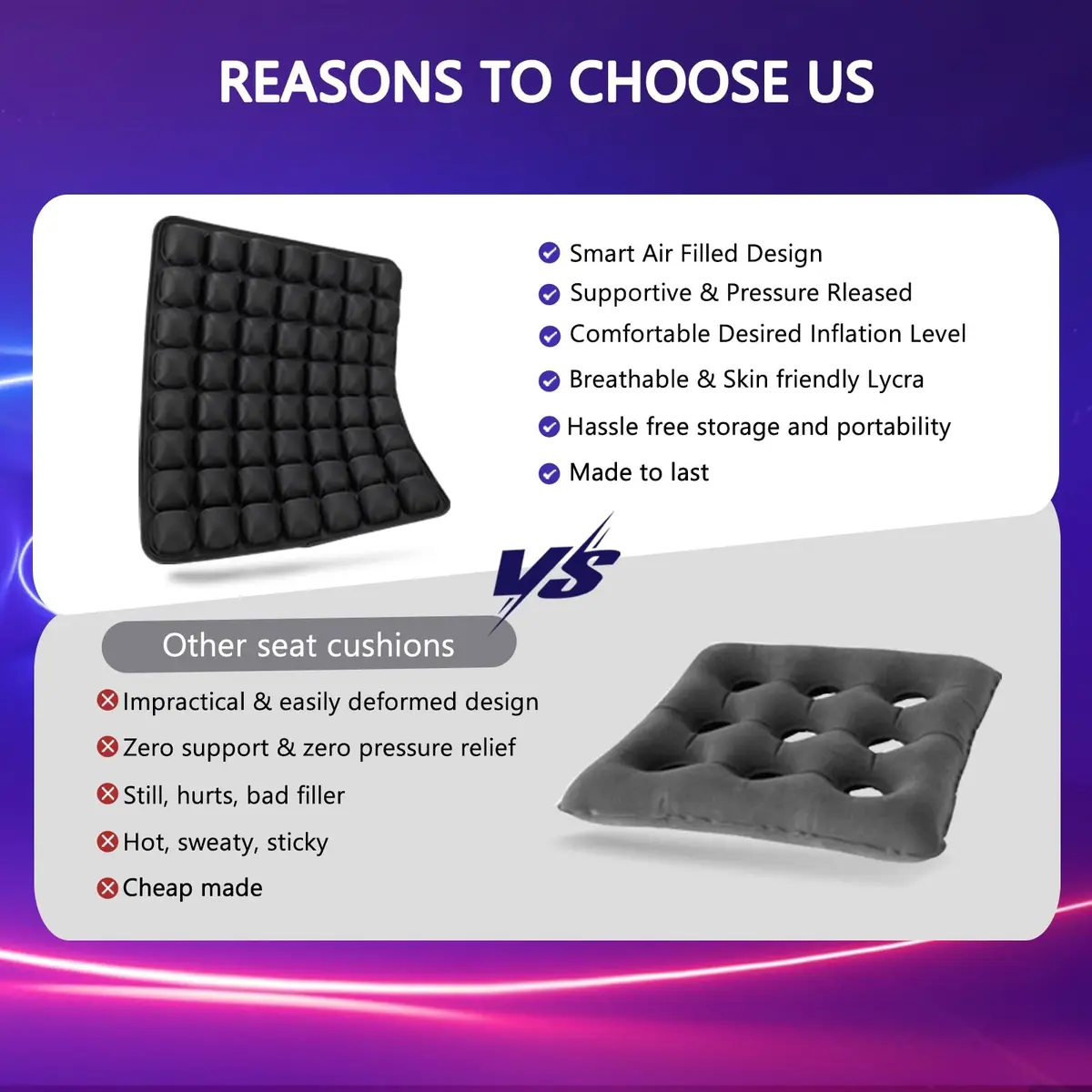 SUNFICON Air Cushion Inflatable Seat Pad 45.7cm x 40.6cm x 2.5cm (18" x 16" x 1") | Pressure Relief for Office Chairs & Wheelchairs - view 4