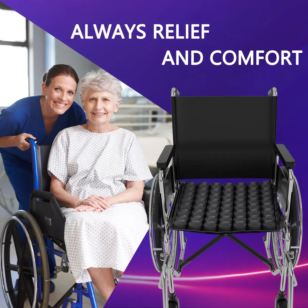 SUNFICON Air Cushion Inflatable Seat Pad 45.7cm x 40.6cm x 2.5cm (18" x 16" x 1") | Pressure Relief for Office Chairs & Wheelchairs - view 2