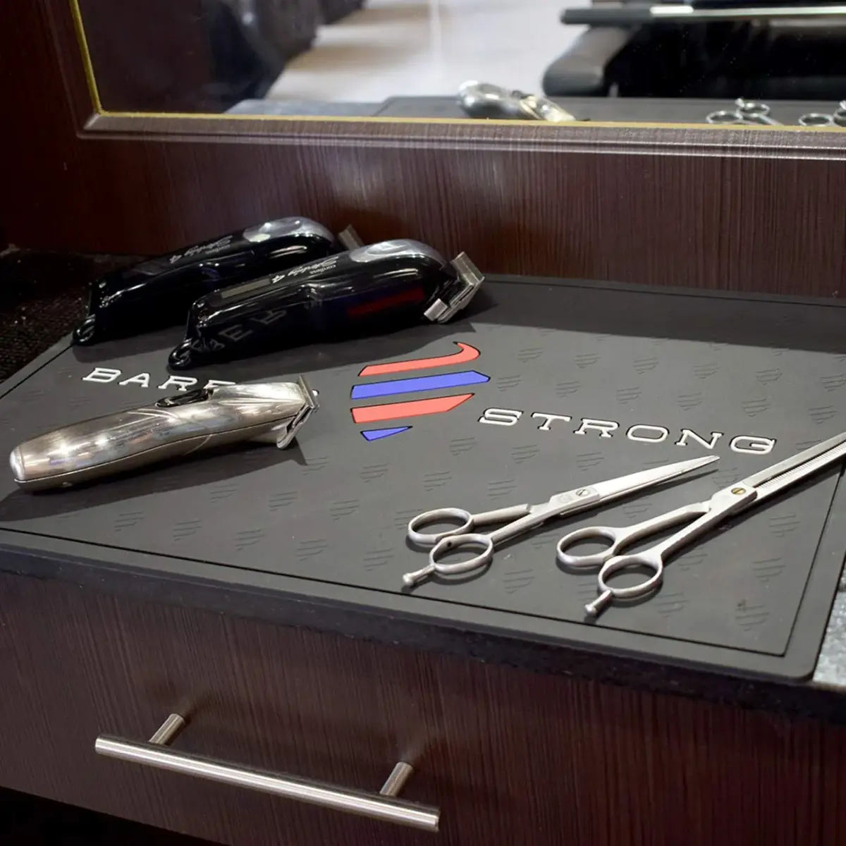 Barber Strong The Barber Mat 19" x 13" Black | Non-Slip Countertop Workstation Mat for Clippers & Hair Cutting Tools - view 4