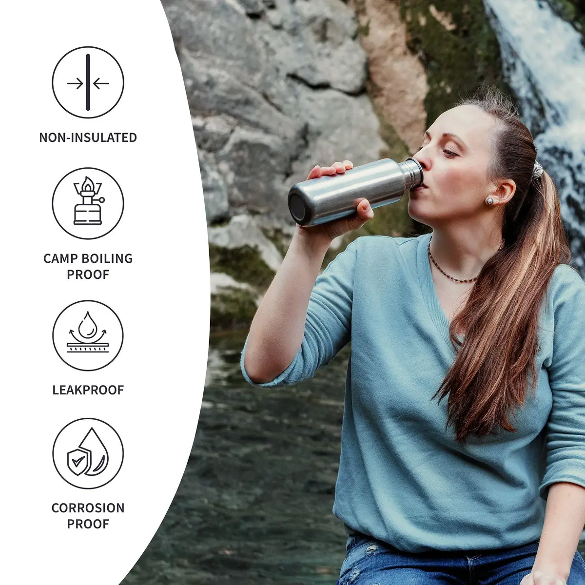 Bambaw Stainless Steel Water Bottle 32 oz | Eco-Friendly, Reusable & Durable, Non-insulated, Dishwasher Safe, Silver - view 3