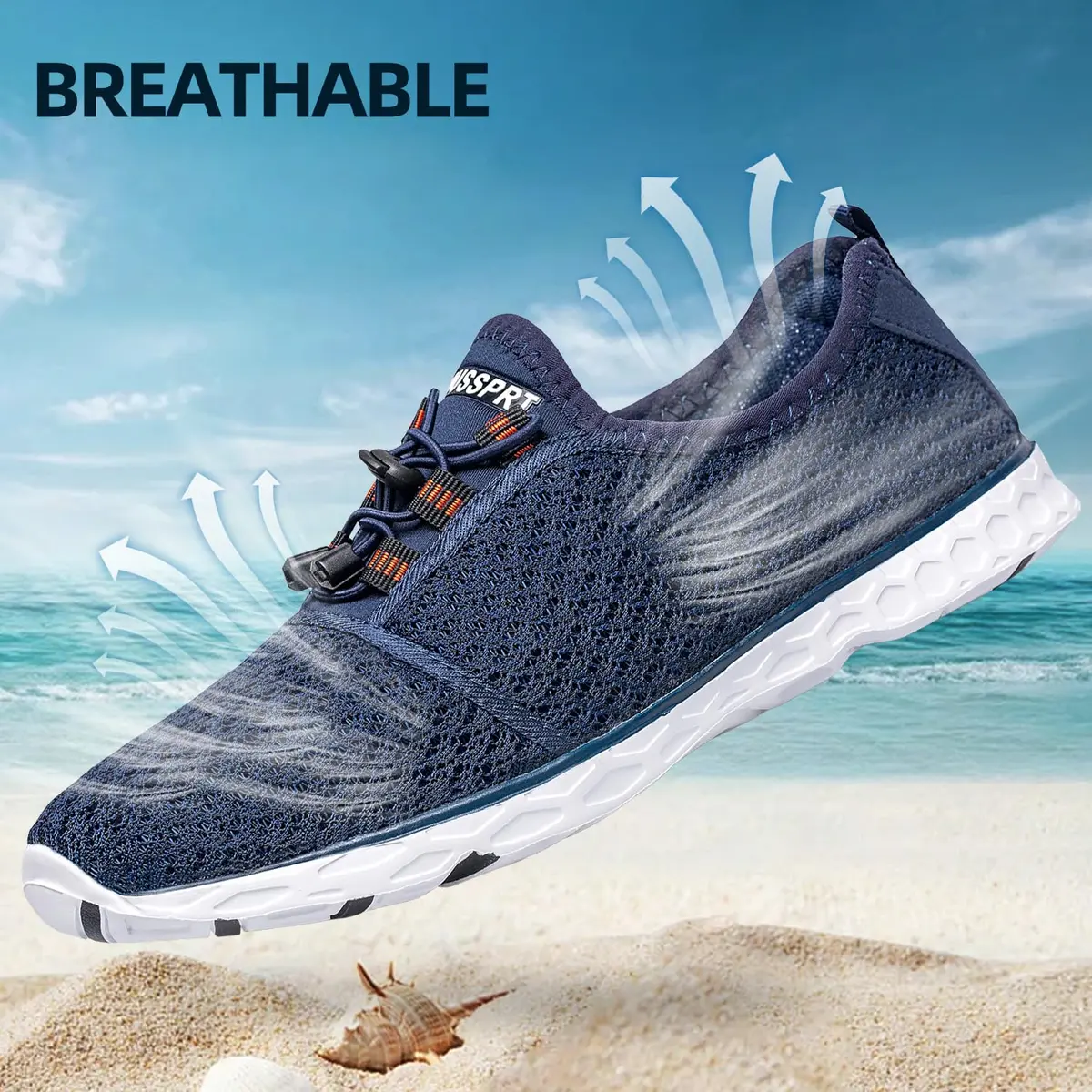 DOUSSPRT Men's Water Shoes Quick Dry for Beach Swim Pool Fishing Bluewhite | Breathable Mesh & Open Sole - view 5