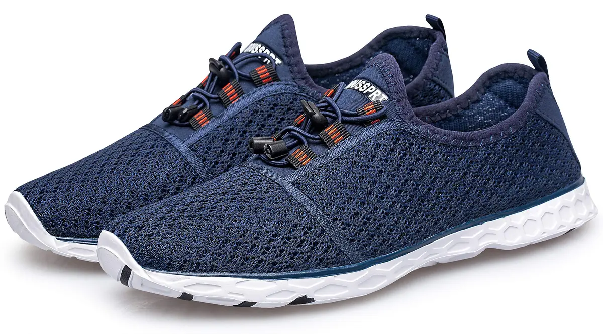 DOUSSPRT Men's Water Shoes Quick Dry for Beach Swim Pool Fishing Bluewhite | Breathable Mesh & Open Sole - view 9