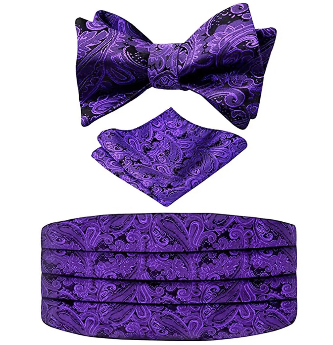 Alizeal Mens Paisley UNTIED Bow Tie Hanky Set, Dark Purple | Classic Formal Accessory - main product image
