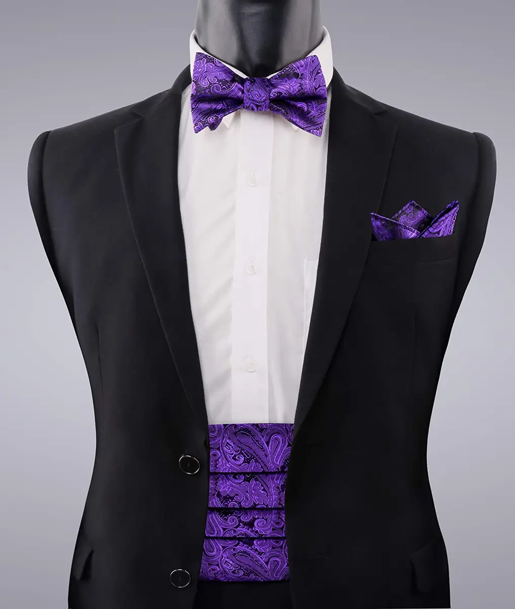 Alizeal Mens Paisley UNTIED Bow Tie Hanky Set, Dark Purple | Classic Formal Accessory - view 2
