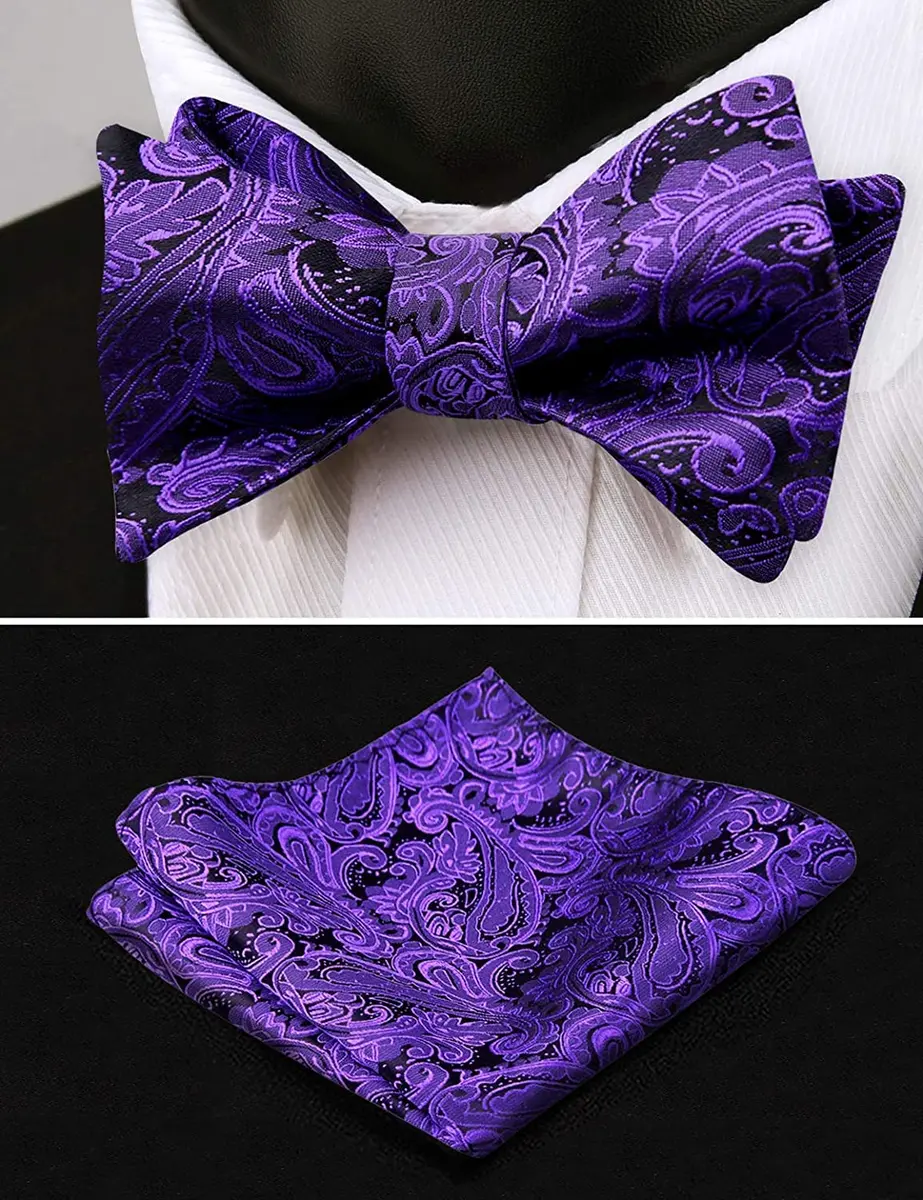 Alizeal Mens Paisley UNTIED Bow Tie Hanky Set, Dark Purple | Classic Formal Accessory - view 4